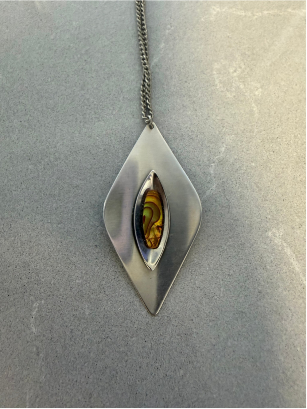 Vintage Sheffield England Stainless Steel Modernist Pendant Necklace 1970s